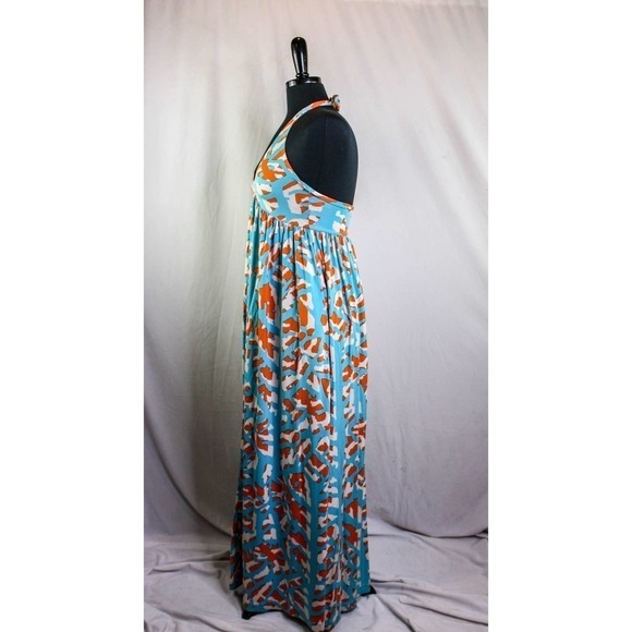 Diane Von Furstenberg Maxi Dress Halter Neckline Silk Nylon Blue Orange … - Picture 2 of 4